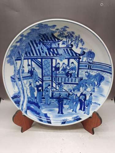 blue and white figure plate