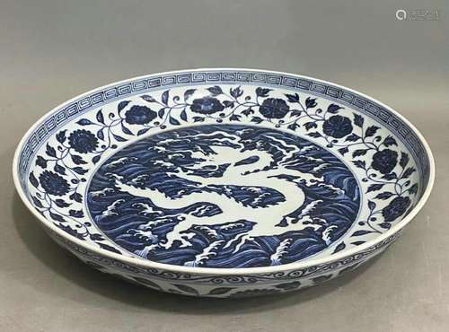 Blue and white dragon plate