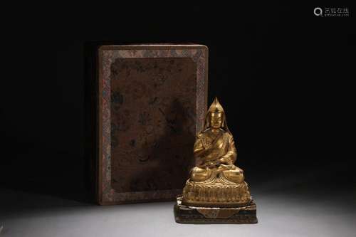 Seated statue of Gyalcao Jie, a disciple of Tsongkhapa, fine...