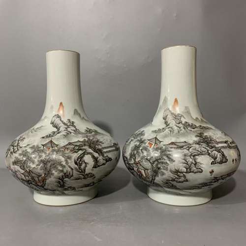 A pair of ink color landscape bottles