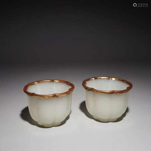 Pair of Hetian Jade and Silver Gilt Cups