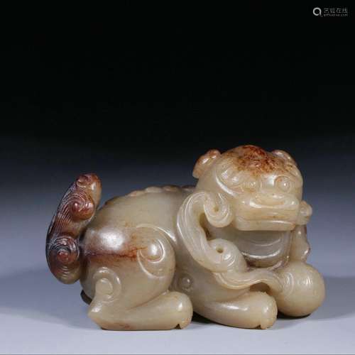 Hetian Jade Lion Ball Handle