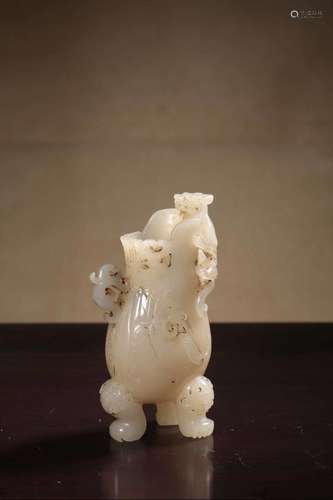 Jade whole carved auspicious animal pattern animal foot cup