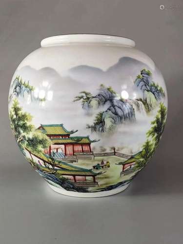 Pastel Landscape Figure Jar