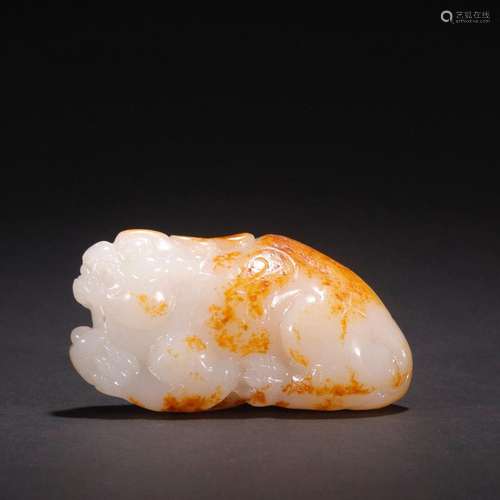 Hetian jade pixiu original stone carving