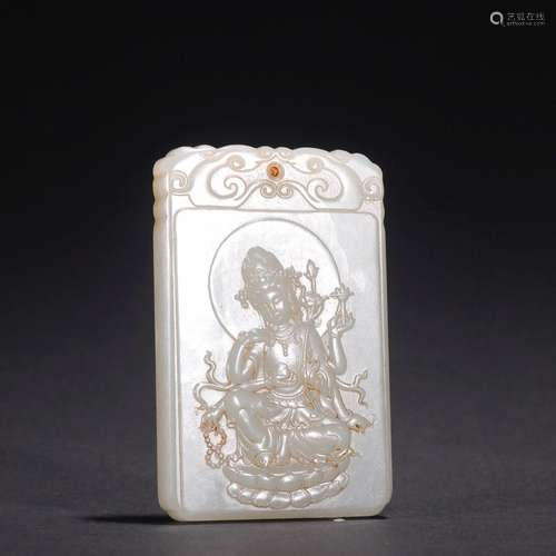 Hetian jade six-armed Avalokitesvara jade plaque