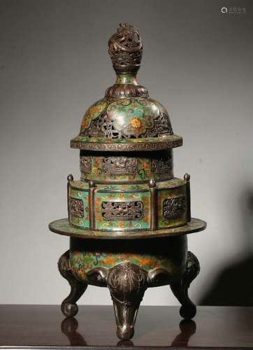 Cloisonne Elephant Foot Stove with Copper Tire