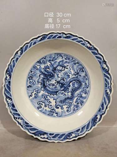 Blue and white dragon plate