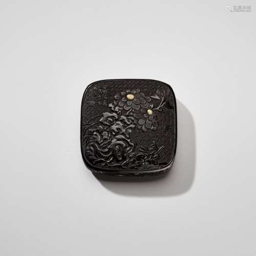 A RARE TSUIKOKU (CARVED BLACK LACQUER) KOGO (INCENSE BOX) AN...