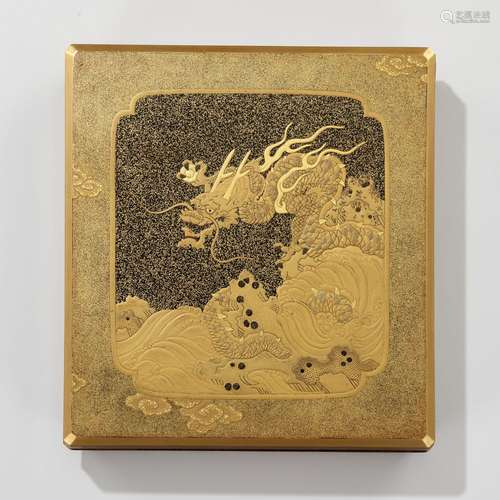 A FINE AND RARE GOLD LACQUER SUZURIBAKO DEPICTING A DRAGON, ...