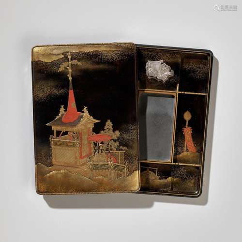 SHISEN: A MAGNIFICENT LACQUER SUZURIBAKO DEPICTING THE GION ...