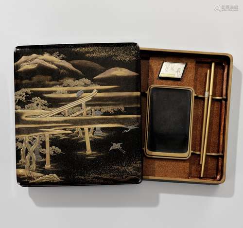 FUSEN: A FINE LACQUER SUZURIBAKO DEPICTING HERONS AT THE ITS...