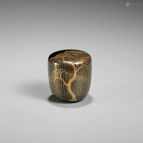 A BLACK AND GOLD LACQUER NATSUME (TEA CADDY) WITH A WEEPING ...
