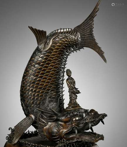 FUKUI KYORI & KIYOTOSHI: A LARGE BRONZE KORO IN THE FORM...