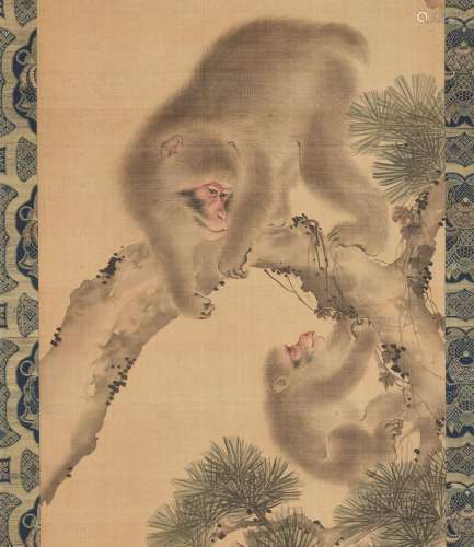 A FINE MORI SCHOOL SCROLL PAINTING OF TWO MONKEYS ON A PINE ...