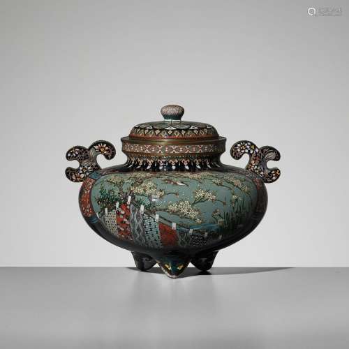 A FINE CLOISONNÃ‰ KORO (INCENSE BURNER) AND COVER, STYLE OF ...