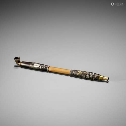 HOGETSU NORITOMO: A FINE MIXED METAL AND BAMBOO KISERU (PIPE...