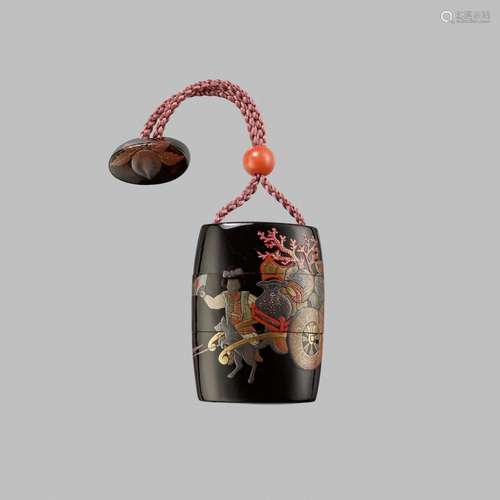 BIHO: A LACQUER TWO-CASE INRO DEPICTING MOMOTARO WITH HIS AN...