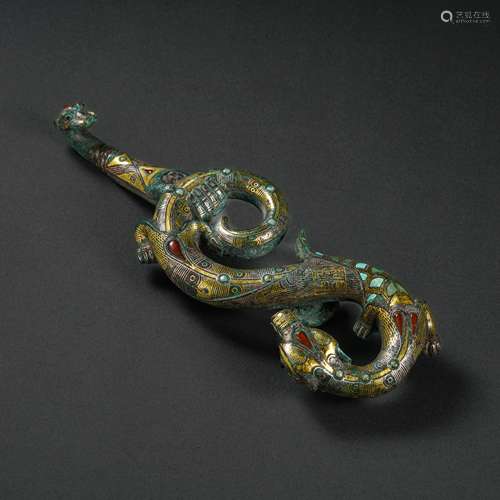 Han Copper Inlaid Gold Inlaid Gem Animal Pattern Belt Hook