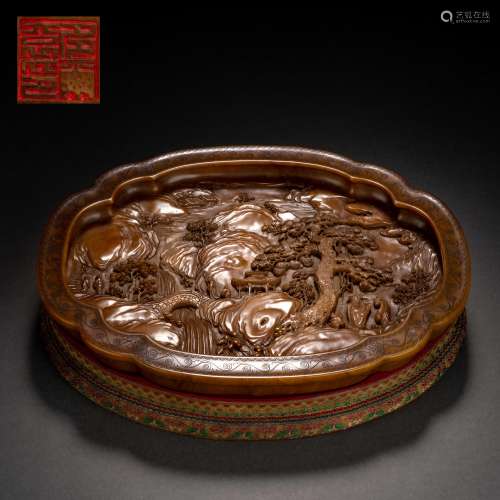 Qing Dynasty Tianhuangshi landscape figure flower mouth brus...
