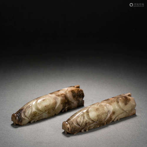 Pair of Hetian Jade Pigs, Han Dynasty, China