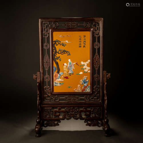 Qing Dynasty Huanghua pear inlaid with hundreds of treasures...