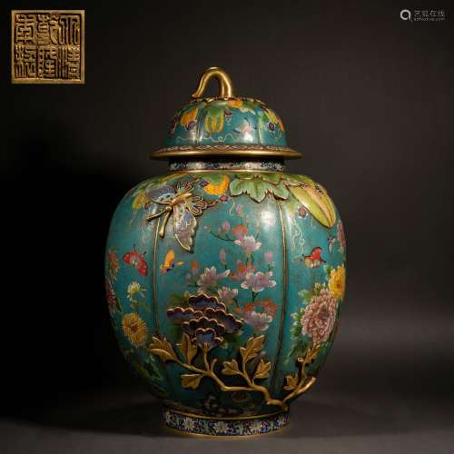Qing Dynasty Copper Body Cloisonné Enamel Plastic Jar with B...