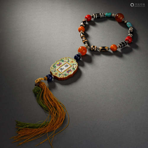Pure Dzi Bead Necklace, Qing Dynasty Enamel Color Fasting Pl...