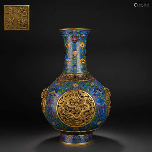 Qing Dynasty Copper Body Cloisonné Enamel Hollow Dragon Patt...