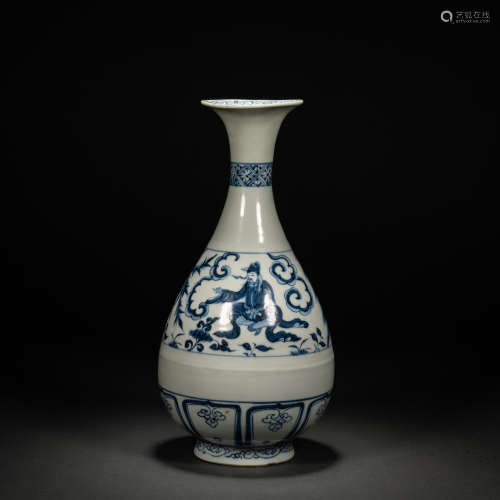 Yuan blue and white figure jade pot spring