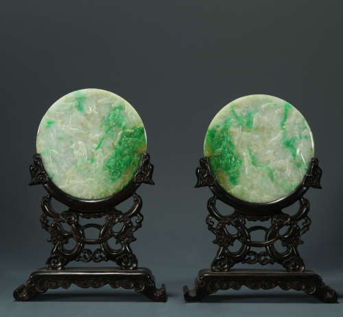 Qing Dynasty Emerald landscape figure story interpolation sc...