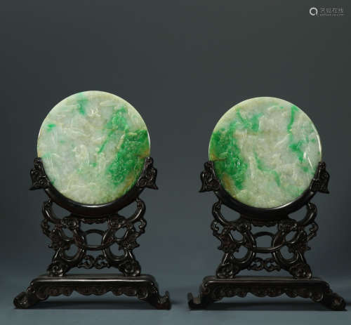 Qing Dynasty Emerald landscape figure story interpolation sc...
