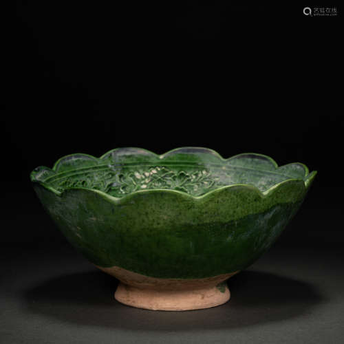 Chinese Liao Dynasty Green Glazed Flower Mouth Bowl
