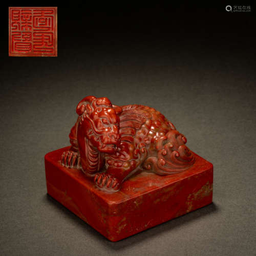 Qing Shoushan Stone Beast Button Seal