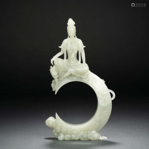 Qing Hetian Jade Water Moon Avalokitesvara Ornament