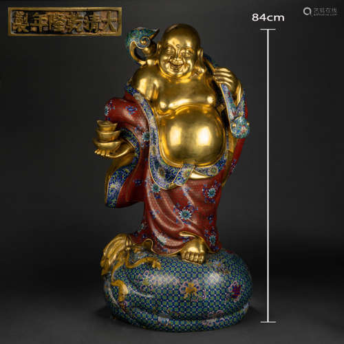 Qing Dynasty Copper Body Cloisonné Enamel Statue of Maitreya...