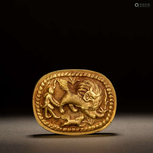 Tang Pure Gold Barbarian Lion Taming Incense Box