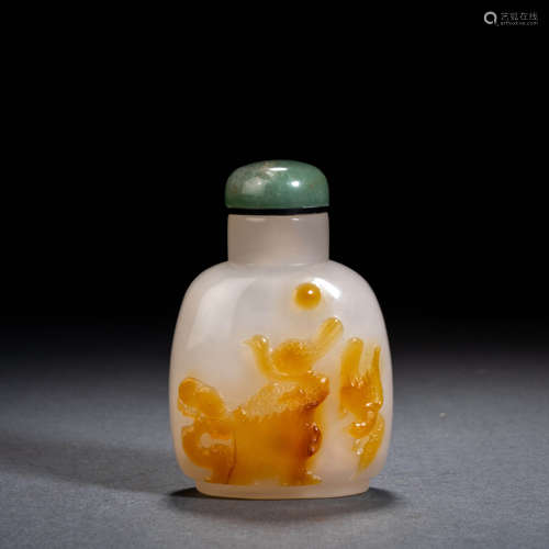 Qing Dynasty Agate Flower and Bird Snuff Bottle