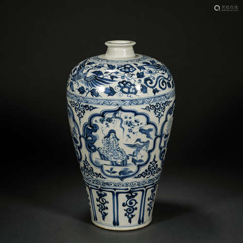 Yuan blue and white character story plum vase