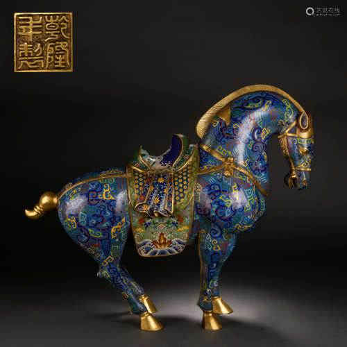 Qing Dynasty Copper Body Cloisonné Enamel Horse