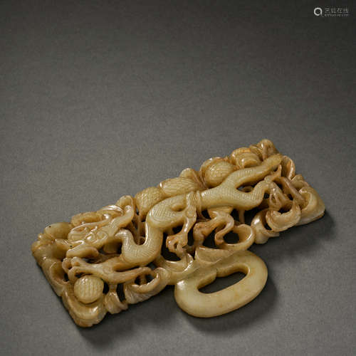 Ming Hetian Jade Dragon Plaque Ornament