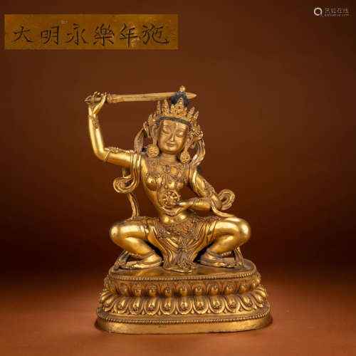 A Gilt Bronze Statue of Manjusri Bodhisattva, Ming Dynasty