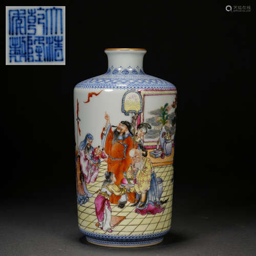 Qing famille rose Fu Lu Shou Poetry Appreciation Vase