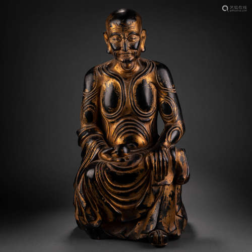 Ming Bodiless Lacquer Golden Arhat Statue