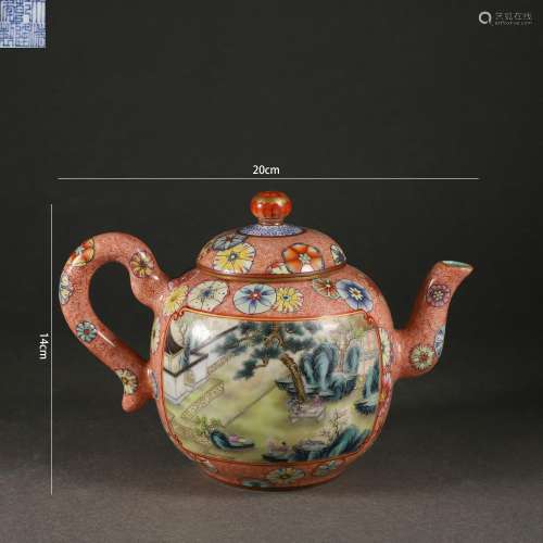 Falangcai Glaze Figure Tea Pot