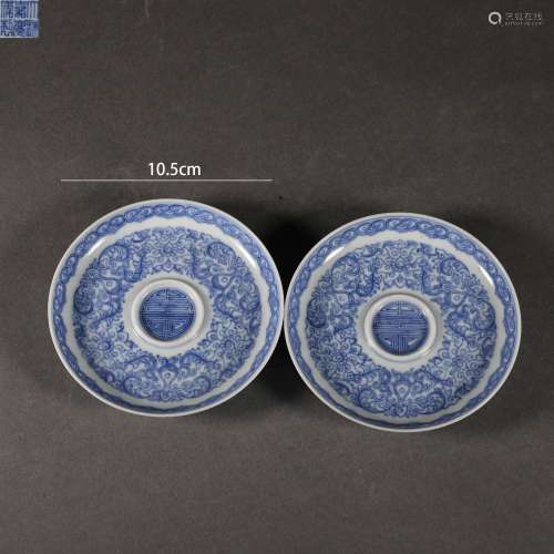 Pair of Blue and White Flower Dishes