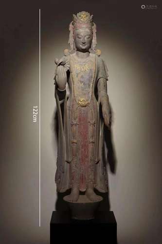 Grey Stone Statue of Bodhisattva