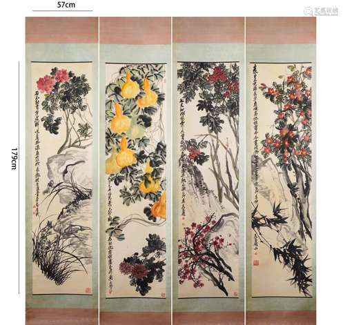 Wu Changshuo, Four Chinese Paintings