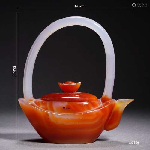 Carved Agate Tea Pot with Loop-Handle