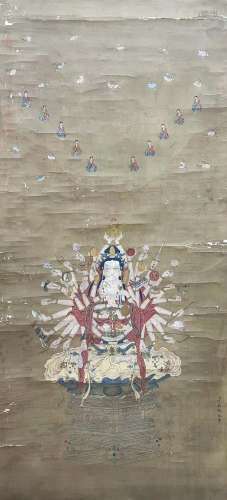 Ding Guanpeng, Chinese Avalokitesvara Painting On Silk